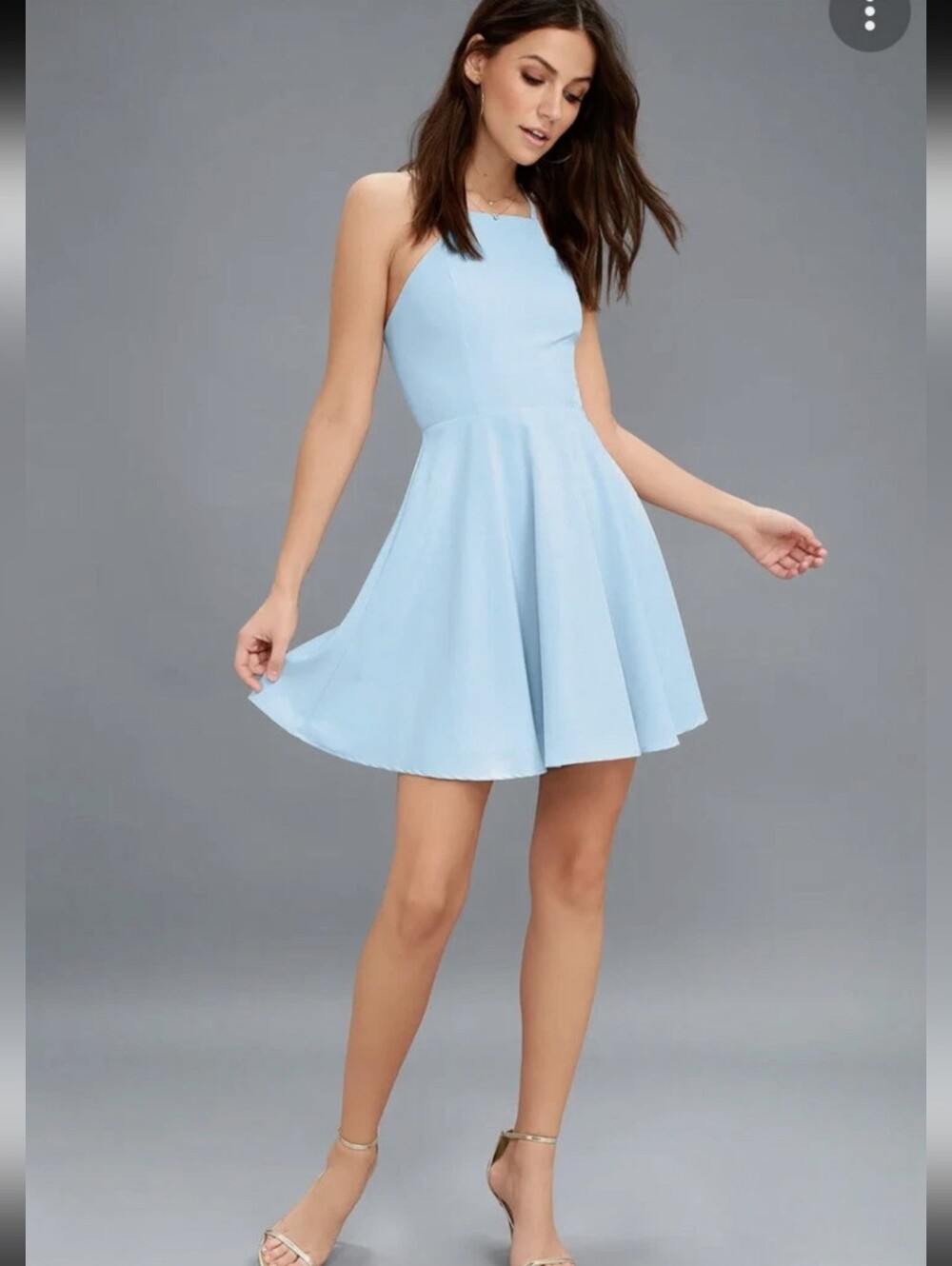 Lulus Light Blue Halter Fit-and-Flare Dress - Size Small